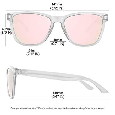 MEETSUN Polarized Sunglasses for Women Men Classic Retro Designer Style (Clear Frame/Pink Mirrored Lens, 54) - Image 3