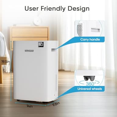 VOVGUU 5500 Sq.Ft 75 Pints Dehumidifier for Basement and Home with Drain Hose & 1.43 Gal Water Tank, 3 Smart Modes, Humidity Control, Auto Defrost, 24H Timer- Energy Star Dehumidifer for Large Room - Image 6