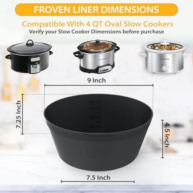 FROVEN 4-4.5 Quart Silicone Slow Cooker Liners Oval – Thickened, Weighted & Sturdy Reusable Crockpot Inserts. Leakproof, Dishwasher Safe, Compatible with Most 4QT to 4.5QT Crock Pot Slow Cookers. - Image 3