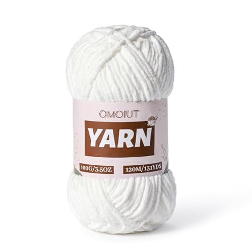 Plush Chenille Chunky Crochet Yarn - Baby Yarn for Crocheting Soft - Velvet Yarns Knitting for Blankets Crafts - Fluffy Amigurumi Yarns 100g / 131yd (Snow White) - Image 1