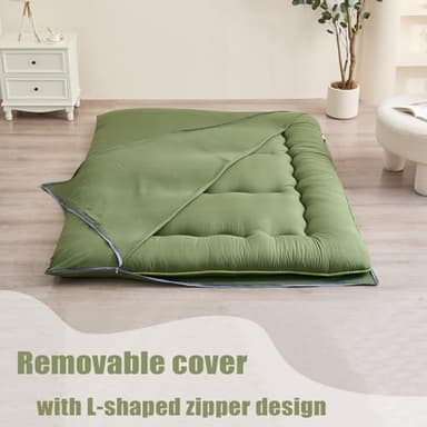 Zelladorra Japanese Floor Mattress, Futon Mattress with Portable Storage Bag and Washable Cover, Roll Up Thick Tatami Mat Suitable for Camping, Guest Room, Green, Queen - Image 4
