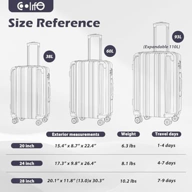 Coolife Luggage Expandable(only 28") Suitcase PC+ABS Spinner 20in 24in 28in Carry on (white grid new, S(20in)_carry on) - Image 7