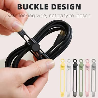 Data Cable Organizer, 2025 New Elastic Silicone Cable Straps Cord Organizer, Reusable Cable Ties Wire Organizer for Bundling and Fastening Earphone, Phone Charger (6 Pcs) - Image 3