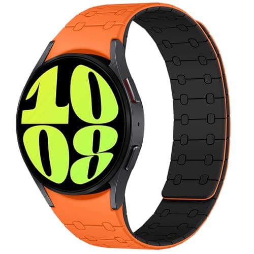 Amizee No Gap Band Compatible with Samsung Galaxy Watch 7 6 5 4 FE Band 40mm 44mm/Watch 6 Classic 43mm 47mm/Watch 5 Pro 45mm/Watch 4 Classic, 20mm Magnetic Silicone Strap for Women Men, Orange/Black - Image 1