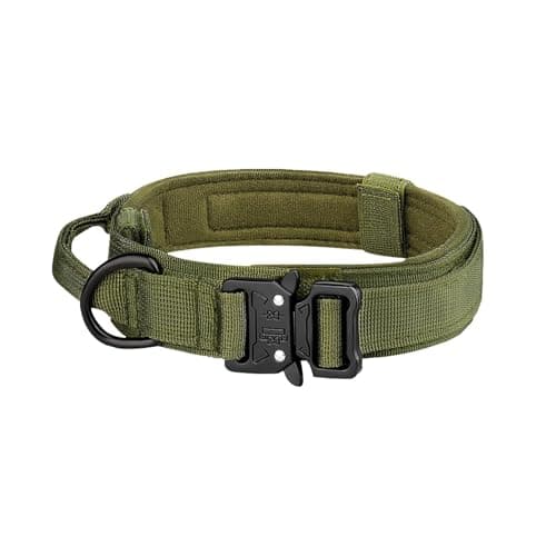 Tactical Dog Collar, Adjustable Nylon Dog Collar with Control Handle，Tactical Collar with Metal Buckle for Medium and Large Dogs(Green,L) - Image 1