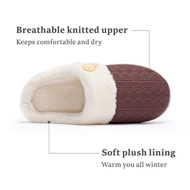 Chantomoo Womens Slipper Warm Comfy Memory Foam House Slippers Knitted Shoes Faux Fur Lined Anti-Skid Rubber Sole Bedroom Cozy Indoor Outdoor Slippers Purple Size 11 12 10.5 - Image 3