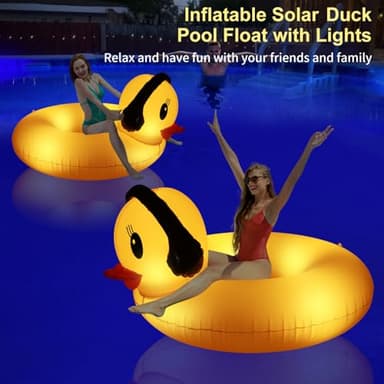 DeeprBetter Inflatable Duck Pool Float with Lights, Solar Pool Inflatables Duck Floaties for Adults, 42" Large Animal Swim Tube Ring Pool Float with Fast Valve Summer Beach Pool Lounge 1pk - Image 3