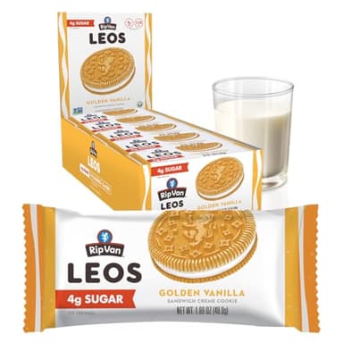 Rip Van LEOs - Golden Vanilla Sandwich Cookies - Low Sugar Snack Cookies - Low Carb Snack - Diabetic Snacks - 40 Low Sugar Cookies (10 Packs of 1.69oz) - Image 1