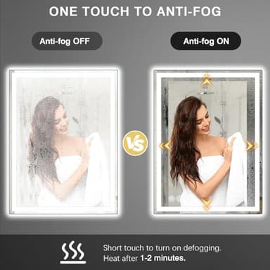 LED Bathroom Mirror 24"x 32" with Stepless Dimmable Wall Mirrors with Anti-Fog, Dimmable CRI>90, Vanity Mirror with 3 Color Modes, Shatter-Proof, Memory Bathroom Mirror with LED Lights - Image 2