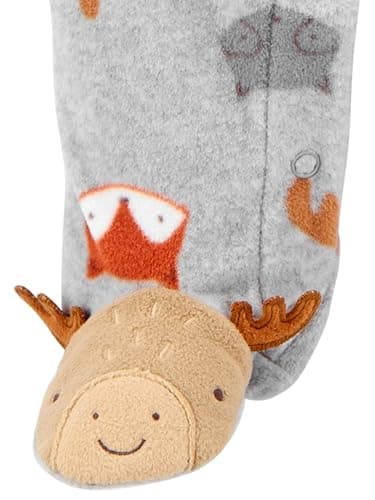 Simple Joys by Carter's Baby Boys' 2-Pack Fleece Footed Sleep and Play, Grey Forest Animals/Olive Tiger, 6-9 Months - Image 4