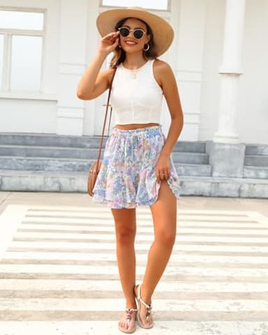 Aoudery Flowy Shorts for Women Casual Boho Floral Skorts Ruffle Mini Skirts Running Tennis Butterfly Chiffon Shorts- Floral Pink M - Image 5
