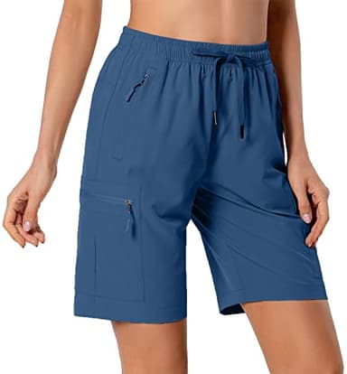 Women's Lightweight Hiking Cargo Shorts Quick Dry Athletic Shorts for Camping Travel Golf with Zipper Pockets Water Resistant Blue - Image 2