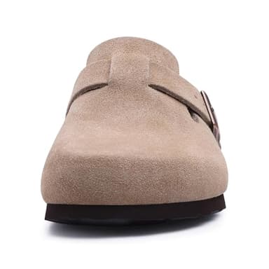 Asgard Women's Suede Clogs Leather Mules Arch Support Potato Shoes with Comfort Cork Footbed Taupe 41 - Image 4