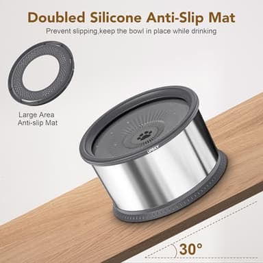 UPSKY 6.5L Dog Water Bowl,1.6 Gallon Super Large Capacity No Spill Dog Water Bowl,Stainless Steel Spill Proof Slow Water Feeder,No Splash Water Bowl with Anti-Slip Mat for Messy Drinkers Grey - Image 5