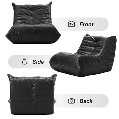 Hobestluk Giant Bean Bag Chair Lazy Floor Sofa, Memory Foam Fireside Sofa for Adults, Big Beanbag Faux Leather Armless Chair for Living Room Bedroom Dorm Office (Black, Single) - Image 7