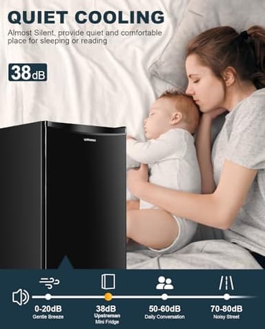 Upstreman 3.2 Cu.Ft Mini Fridge with Freezer, Single Door Mini Fridge, Dorm Fridge, Adjustable Thermostat, Mini Refrigerator for Bedroom, Office, Dorm, Black-BR321 - Image 5