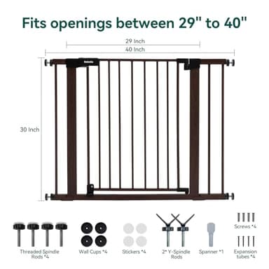 BABELIO 29-40" Metal Baby Gate with Black Wood Pattern, Auto Close Dog Door for The House、Stairs and Doorways, Pressure Mounted Pet Barrier, with Wall Protectors and Extenders - Image 7
