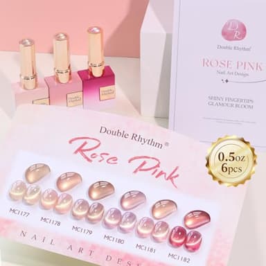 Double Rhythm Cat Eye Gel Nail Polish Set of 6 Same Color Same Bottle 0.5 Oz Shimmer Glitter with Magnet Holographic Reflective Magnetic UV Nail Polish Kit at Home (Glass Nude Pink Rose-T6-32) - Image 6