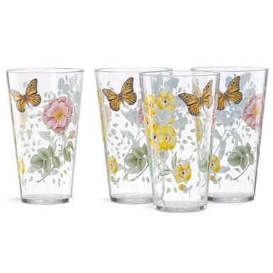 Lenox 866239 Butterfly Meadow Melamine Acrylic 4-Piece Highball Set, 20 oz, Acrylic NOT GLASS - Image 1