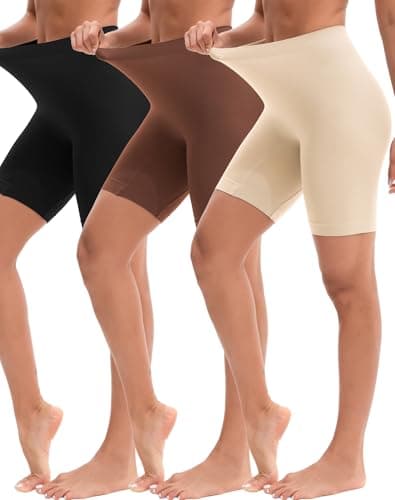 INNERSY Women's Slip Shorts for Under Dresses High Waisted Shorts 3-Pack(Black/Cafe/Light Beige,Large) - Image 1