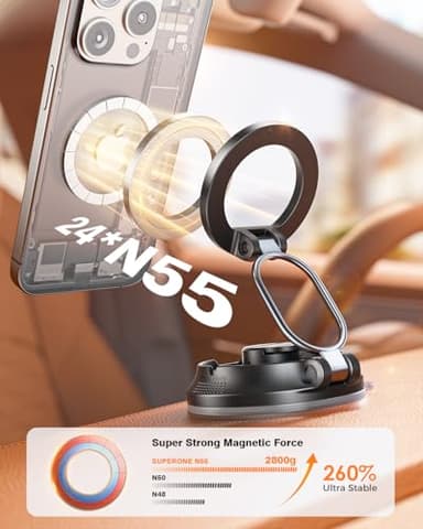 SUPERONE for Magsafe Car Mount [Powerful Suction] Magnetic Phone Holder for Car Dash Windshield, Suction Cup Phone Mount for iPhone 17/16 Pro Max Plus 15 14 13 12/Magsafe Case/All Car Models - Image 4