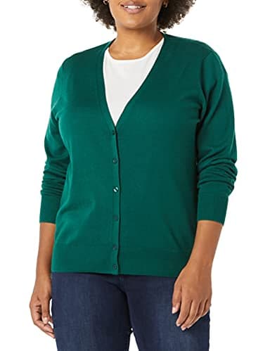 Amazon Essentials Women's Lightweight V-Neck Cardigan Sweater (Available in Plus Size), Dark Green, X-Small - Image 4