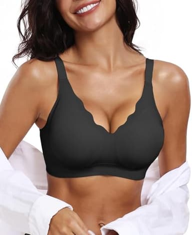 OEAK Womens Wireless Bras Push Up Support Full Coverage Bralettes No Underwire Bra Comfortable Everyday Seamless Tshirt Bras Black XL - Image 1