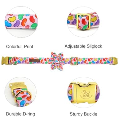 Elegant Little Tail Easter Day Dog Collar with Flower, Colorful Candy Pink Adjustable Collar for Small Dogs - Image 2