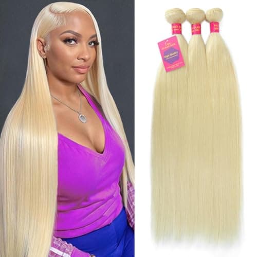 HELLOSH 613 Bundles Human Hair 24 26 28 Inch Blonde Straight Bundles Human Hair 100% Unprocessed 12A Brazilian Virgin Hair 3 Bundles Human Hair Straight 613 Quick Weave Bundles - Image 1