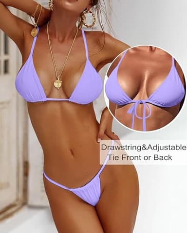 XUNYU Thong Bikini Sets for Women - Brazilian Micro String Bikinis Sexy Two Piece Swimsuit Triangle Top Halter Bathing Suits - Image 5