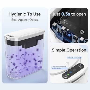 5 Gallon Motion Senor Bathroom Trash Can with Lid, Automatic Garbage Can Touchless, Smart Plastic Waste Basket for Narrow Spaces, Bathroom, Office, Bedroom, Living Room (White) - Image 4