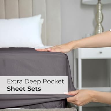 Extra Deep King Sheet Set - 6 Piece Breathable & Cooling Sheets - Hotel Luxury Bedding Set w/18-24 Inch Extra Deep Pockets - Easy & Secure Fit - Super Soft, Wrinkle Free and Comfy - Grey, King Size - Image 9