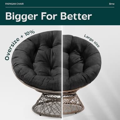 Bme Metal Oversized Swivel Papasan Chair, Living Room Chair with Black Cushion, Gray Frame, 360° Swivel, Skillfully Woven Resin Wicker, 46 Inch Wide, Bee-Designed Base, Modern Style, Indoor Use - Image 5