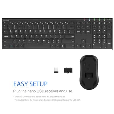 Arteck 2.4G Wireless Keyboard and Mouse Combo Stainless Steel Ultra Slim Full Size Keyboard and Ergonomic Mice for Computer Desktop PC Laptop and Windows 11/10/8 Build in Rechargeable Battery - Image 4