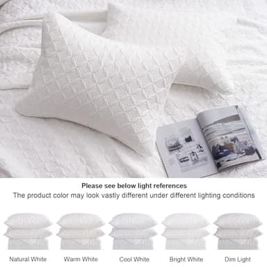 PHF Quilt Bedding Set Queen Size - Lightweight Summer Bedspread, 3PCS Soft Breathable Coin Pattern Bedding Coverlet for All Season, Drop Nicely Quilt 90" x 96"with 2 Pillow Shams, Coconut White - Image 5