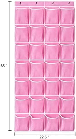 KEEPJOY 28 Pockets Hanging Shoe Organizer, Over the Door Shoe Organizer, Hanging Door Shoe Holder Rack with Mesh Pockets Large Size 65 x 23 Inch (Pink-1Pack - Image 4