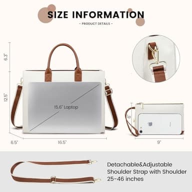 LOVEVOOK Laptop Bag for Women 15.6 inch Canvas Laptop Tote Bag， Large Professional Teacher Purse Lightweight Computer Bag Briefcase Business Office, White Brown - Image 5