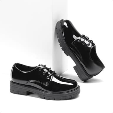 DREAM PAIRS Boys Girls Dress Shoes Kids Uniform Formal Classic Oxfords Lace-up for Toddler Little Big Kid,Size 12 Little Kid,Black-Pat,KUUMOX2501 - Image 5