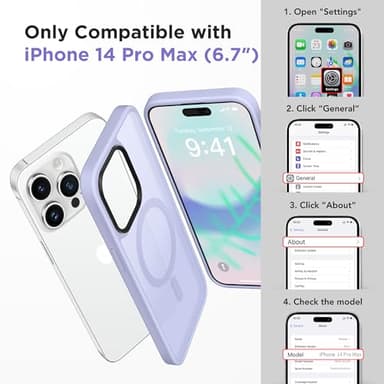 GONEZ Magnetic for iPhone 14 Pro Max Case,Compatible with MagSafe,[2 Screen Protector & 2 Camera Cover][Anti-Fingerprint] Slim Translucent Matte Back Shockproof Phone Protective Case(Lilac) - Image 2