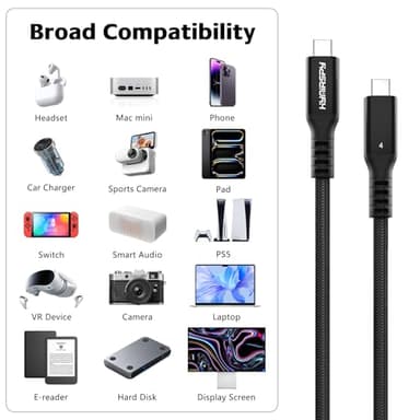 40Gbps Thunderbolt 4 Cable [Intel Certified] 6.6ft USB C to USB C Cable, 240W(5A) Charging Cord, Braided Type C Cable Compatible for Dual 8K/4K Display, USB4, SSD, eGPU, Mac Studio/mini, iphone - Image 8