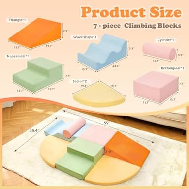 QUCHI Climbing Toys for Toddlers, Toddler Climbing Toys Indoor, 7-Piece Soft Foam Climb Blocks Set, Toddler Playtime Corner Climber Indoor Foam Play Gym for Crawling and Sliding - Image 2