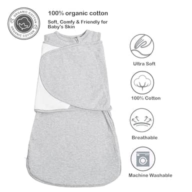 Baby Sleep Sack Swaddle,Swaddles 3-6 Months,3-Way Adjustable Wearable Transition Blanket Boy And Girl,100% Cotton,TOG 1.0(Grey) - Image 2
