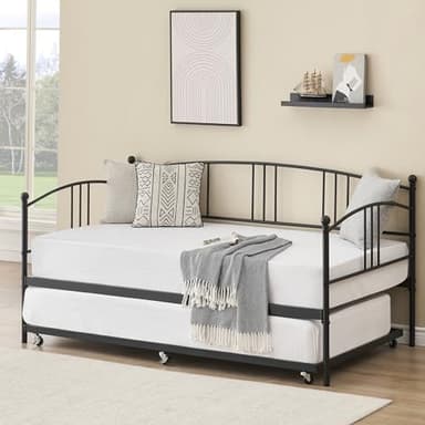 IDEALHOUSE Daybed with Trundle, Metal Twin Size Day Bed, Trundle Bed Twin with Heavy Duty Steel Slats Platform for Living Room, Bedroom and Guest Room, Black - Image 4