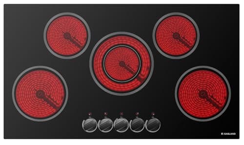 GASLAND Electric Cooktop 36 Inch, 8200W Drop-in Radiant Glass Stove Top CH90BS with 5 Burners, 220-240V Ceramic Electric Stovetop, 7 Power Levels, Mechanical Knob Control, Hot Warning, Hard Wire - Image 1