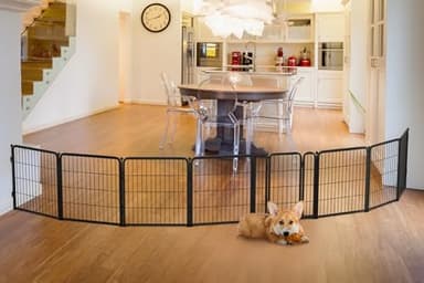 FXW Dog Gate Extra Wide Designed for Indoor Use, Adjustable Width Up to 183-inch Wide (24" H 8 Wire Panels for Puppies and Small Dogs), Black - Image 1