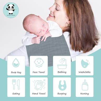 HIPHOP PANDA 10 Pack 6-Layers Muslin Burp Cloths Large - Durable 100% Cotton - Extra Absorbent and Soft Boys & Girls Rags for Newborn Registry (Grey+Navy Series, 20" X10") - Image 4