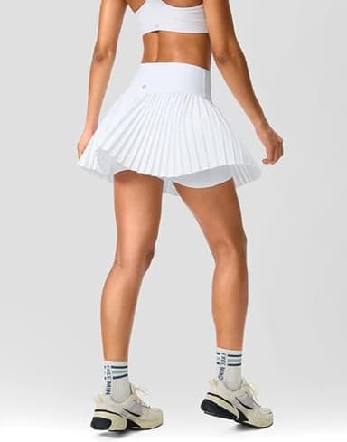 SANTINY Pleated Tennis Skirt for Women with Pockets Shorts Women's High Waisted Lightweight Athletic Golf Skorts Skirts for Casual(A White_S) - Image 4