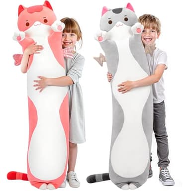 Mewaii Long Cat Plush 5 Sizes, 120% Extra Filling Giant Plushness Kids Body Pillow, Kawaii Cute Pink Cat Stuffed Animals Plushies, Big Long Body Pillow Cat Plush Gift for Girls 36” - Image 1