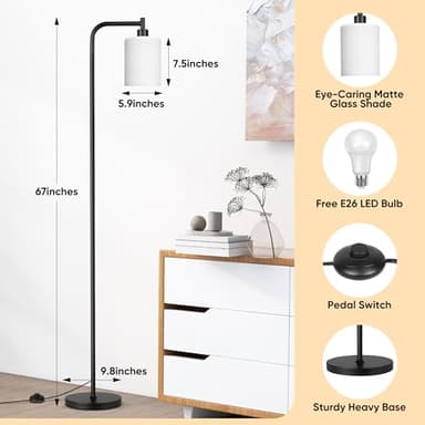 QiMH Floor Lamps for Living Room, Modern Floor Lamp with Frosted Glass Shade, Industrial Standing Lamp with LED Bulbs, Tall Pole Lamp for Bedroom Home Office (Black) - Image 5