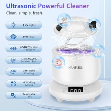 2025 Ultrasonic Retainer Cleaner for Dentures & Aligner, Durable Removable Base and Top Cover, Denture Cleaner Machine with 4 Modes for Mouth Guards, Jewelry, Rings, etc (White) - Image 2